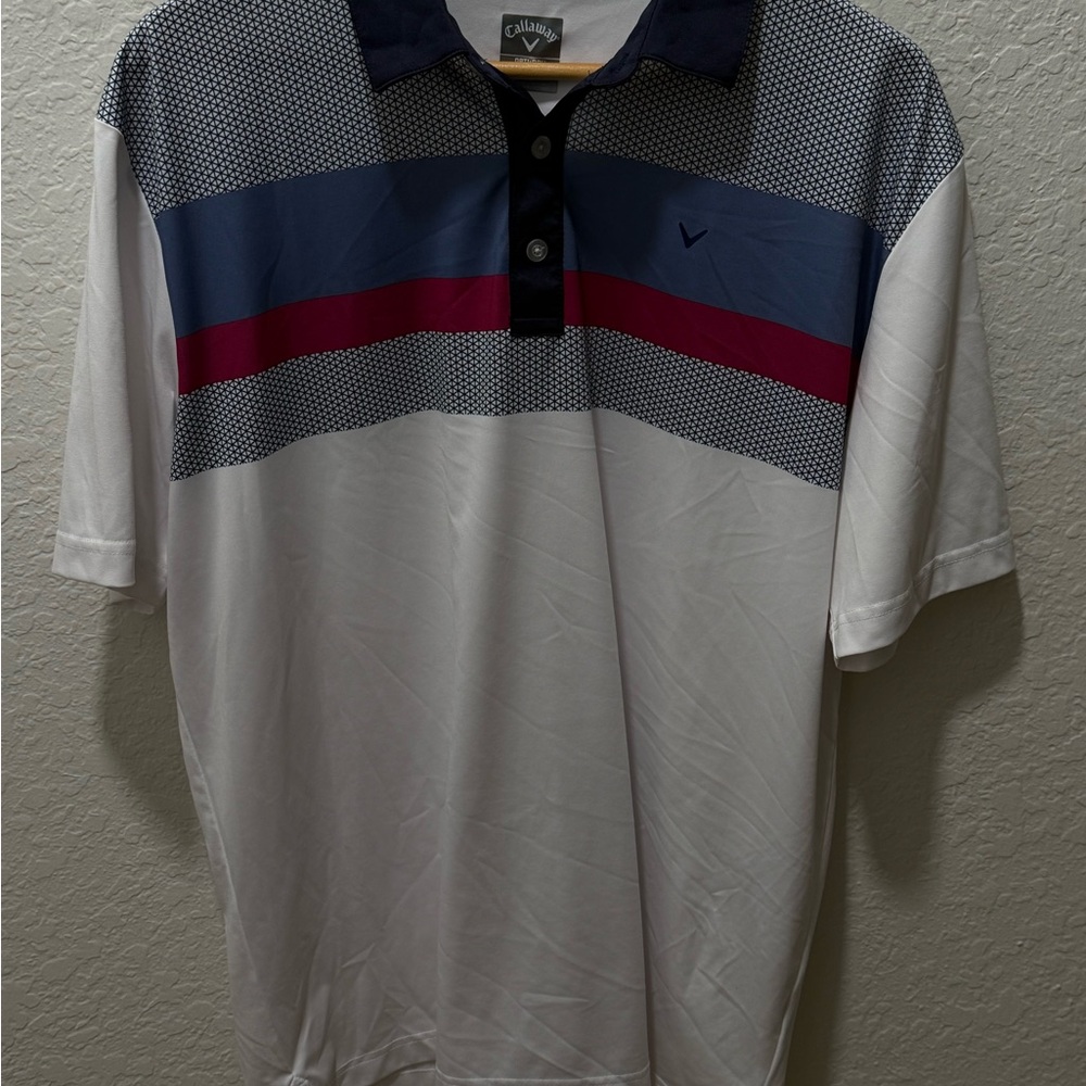 Callaway Men's Polo with White, Blue, and Red Stripes